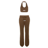 Kliou Sporty Two Piece Set Girl Halter Crop Tops+Drawstring Sweatpants Slim Activewear Casual Gym Workout Fitness Womens