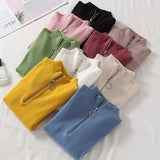 Zipper Women Sweater Autumn Pullover Knitted Jumper Long Sleeve Fashion Elegant Korean Chic Winter Female Blouse New