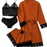 New Ladies Pajamas Four-Piece Sexy Sling Skirt Set Home Lace Pajamas
