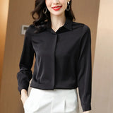 Size Satin Blouse 2021 New Spring Silk Shirt Women Turn Down Collar Loose Office Lady Blouse Long Sleeve Clothes Tops