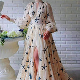 New Multi-Colored Half-High Collar Glide Open Lantern Sleeve Sleeve Chiffon Dress Chiffon