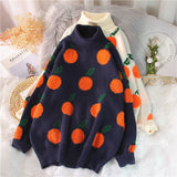 2023 Autumn Winter Sweaters Pullover Cherry Pattern Long Sleeve Sweater Women Turtleneck Knitted Jumpers Sweater Mujer-Outfit