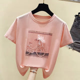 Women T-shirts Spring Summer New Fashion Cool Print Female Summer T-shirt White Casual T Shirt Femme Pink Loose Top