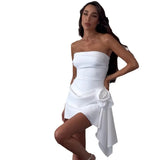 Women's Dress 2025 New Fashion Sexy Dress Body Solid Color Flowers Sleeveless Breast Dress