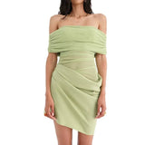 Spring And Summer New Women's Sexy Shoulder Mesh Splicing Bare Waist Folding
