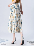 Spring Summer Floral Printed Chiffon High Waist A-Line Skirts Women Elegant Midi Length Polyester Pleated Skirt QT1751-Outfit
