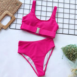 Fashion Sexy High Waist Bikini Swimsuit Women Swimwear Bandeau Push Up Bikini Set Buckle Bathing Suit Beach Swimming