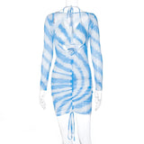 2020 mesh see-through long sleeve 2 pieces bra mini dress ruched bandage autumn winter women streetwear outfit