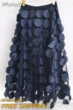 Women 3D Design Polka Dot Tulle Mesh Skirt Vintage Elastic Waist Long A-line Tutu Skirt QT2176-Outfit