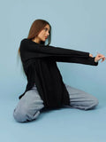 Spring And Autumn New Long-Sleeved T-Shirt Women's Pure Cotton Loose Open Knitted T-Shirt Wine