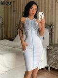 Kliou Striped Color Blocking Mini Dresses Women Fashion Stitching Sleeveless Body-Shaping New Style Skirt Female