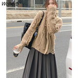 Winter Zipper Sweater Jacket Women Casual High Street Loose Chic Warm Coat Female Korean Fashion HOLE TASSEL Designer Tops-Outfit