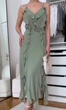Solid Women's Irregular Hem Suspender Dress Sexy V-necked Off Back Sleeveless Midi Robe 2023 Summer Lady Prom Chic Vestido-Outfit