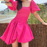 Vintage Fairy Dress Women Red Sweet Princess Party Mini Dress Female 2021 Summer Beach Puff Sleeve Holiday Korean Dresses-Outfit