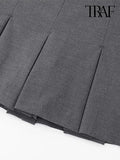 Women Fashion With Pleated Shorts Skirts Vintage High Waist Side Zipper Female Skort Mujer-Outfit