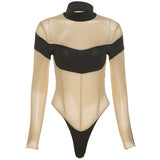 Kliou Mesh Patchwork Bodysuit Women Sexy See Through Halter Backless Panelled One Piece Female Elastic Summer Swimsuit