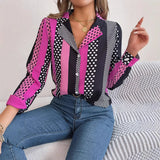 Shooting 2025 Spring And Summer Commuting Temperament Hit The Color Wave Point Suit Collar Long-Sleeved Shirt Women's