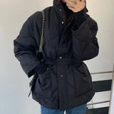 Winter Khaki Coat Women Turtleneck Thicken Argyle Bomber Jacket Woman Korean Fashion Chic Pocket Autumn Chaketas