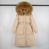 Large Natural Raccoon Fur Hooded Long Down Coat Women Winter 90% Duck Down Parkas Female Thickness Sash Tie Up Jackets-Outfit