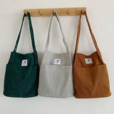 Bags for Women 2022 Corduroy Snap Button Shoulder Bag Large Capacity Reusable Shopping Bag Literary Buckle Tote Female