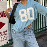 Woherb Spice Style Oversize Letter Print Short-Sleeved T-Shirt V-Neck Loose Slim Base Top-Outfit