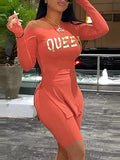 Women Fashion Casual Two-Piece Set Suits Set Sportwear Female Summer Clothes Long Sleeve Queen Print Top & Shorts
