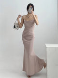 Fashion Women's Dress In Summer French Style Pure Wind Suspender Pleated Micro-Elastic Body-Fitting Hip Dress Fishtail Dress-Outfit