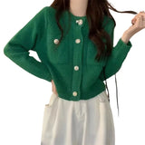 Woherb Fragrant Wind Single Breasted Pocket Knit Coat Female In The Spring And Fall Of 2024 New Loose Show Thin Sweater Cardigan Women-Outfit