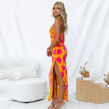 Elegant Oblique Shoulder Floral Print Summer Dresses For Women 2023 Sexy High Waist Bodycon Backless Party Strap Midi Dress-Outfit