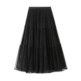 Splicing Hundred Fold Mesh Velvet Dress Women Autumn And Winter New High-Rise Thin A-Sword Skirt Mid-Long