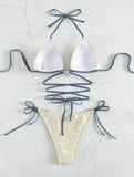 Woherb Split Hard Cup Bikini Love Draw Cord Strap Bikini Swimsuit Ladies Sexy