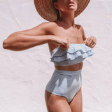 Striped Bikini 2019 New Arrival Strapless Sexy Bikinis High Waist Swimwear Women Ruffles Swimsuit Brazilian