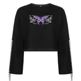 Print Y2K Joggers Tshirts Women Streetwear Harajuku Gothic Sweatshirts Casual Autumn Shirts with Chains