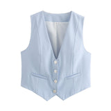 Women's Retro Solid Color Candy Color V-Neck Short Suit Vest / Horse Clip