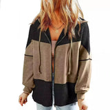 Color Hooded Jacket Woman Autumn New Retro Water Wash Long-Sleeved Topess