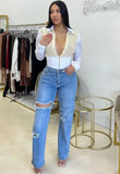 Sexy High Waist Ripped Hole Loose