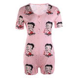 Women Sexy V-Neck Bodycon Bodysuit Casual Printed Button Sleepwear Jumpsuit Shorts Romper Leotard Sexy Ladies Summer Pajamas
