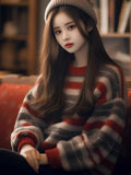 Spring And Autumn Retro Striped Sweater Women Winter Languid Wind 2025 New External Wear Soft Knitted Shirt