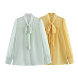 Spring Fashion Leisure V Tie With Thin And Flowing Shirt Top Female