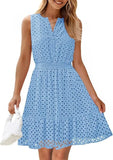 Women's Summer Sleeveless Dress V Collar Hollow Pores High Waist A Skirt Swing Short Party