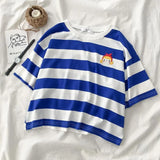 Women Sets Colorful Striped T-shirt Simple Elastic-waist Wild-leg Loose Long Trousers Student Korean Style Casual Comfortable-Outfit