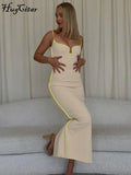 Bright Line Decoration Slip Backless U Neck Skinny Maxi Dress 2022 Spring Bodycon Fashion Y2K Streetwear