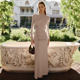 Autumn New Fashion French Temperament To Close The Waist Folds Irregular Long-Sleeved Dress
