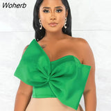 Elegant Women Chic Bowknot Butterfly Splicing Strapless Crop Tops Streetwear Sexy Party Prom Even Croped T-shirt-Outfit