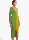 Contrast Color Commuting Button V Neck Long