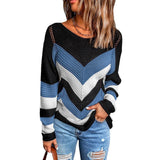 Winter Loose Casual Patchwork Sweater Women Round Neck Streetwear All-match Knitting Jumper Ladies Trend Pullover Top-Outfit