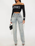Early Autumn New Hottie Fake Two Low-Waisted Hip Jeans Female Cat Must Wash The Water