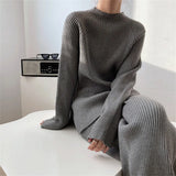 Winter Knitted Loose Two Pieces Sets Chic Split Warm Elegant Pullovers Sweaters 2022 Wide Leg Straight Streetwear
