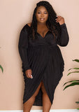 Plus Size V-neck Long SLeeve Ruched Irregular Party
