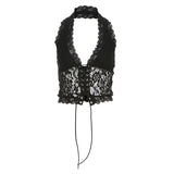 2025 New Women's Clothing Pure Hot Lace Design V Collar Perspective Sleeveless Short
